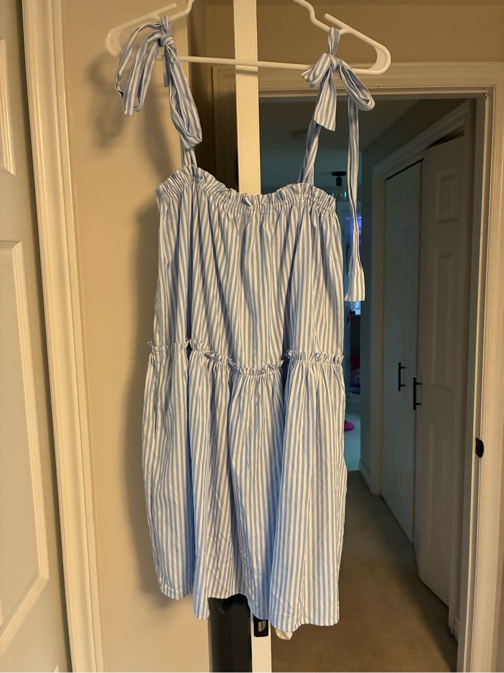 Blue & White Striped Tie-Shoulder Sundress